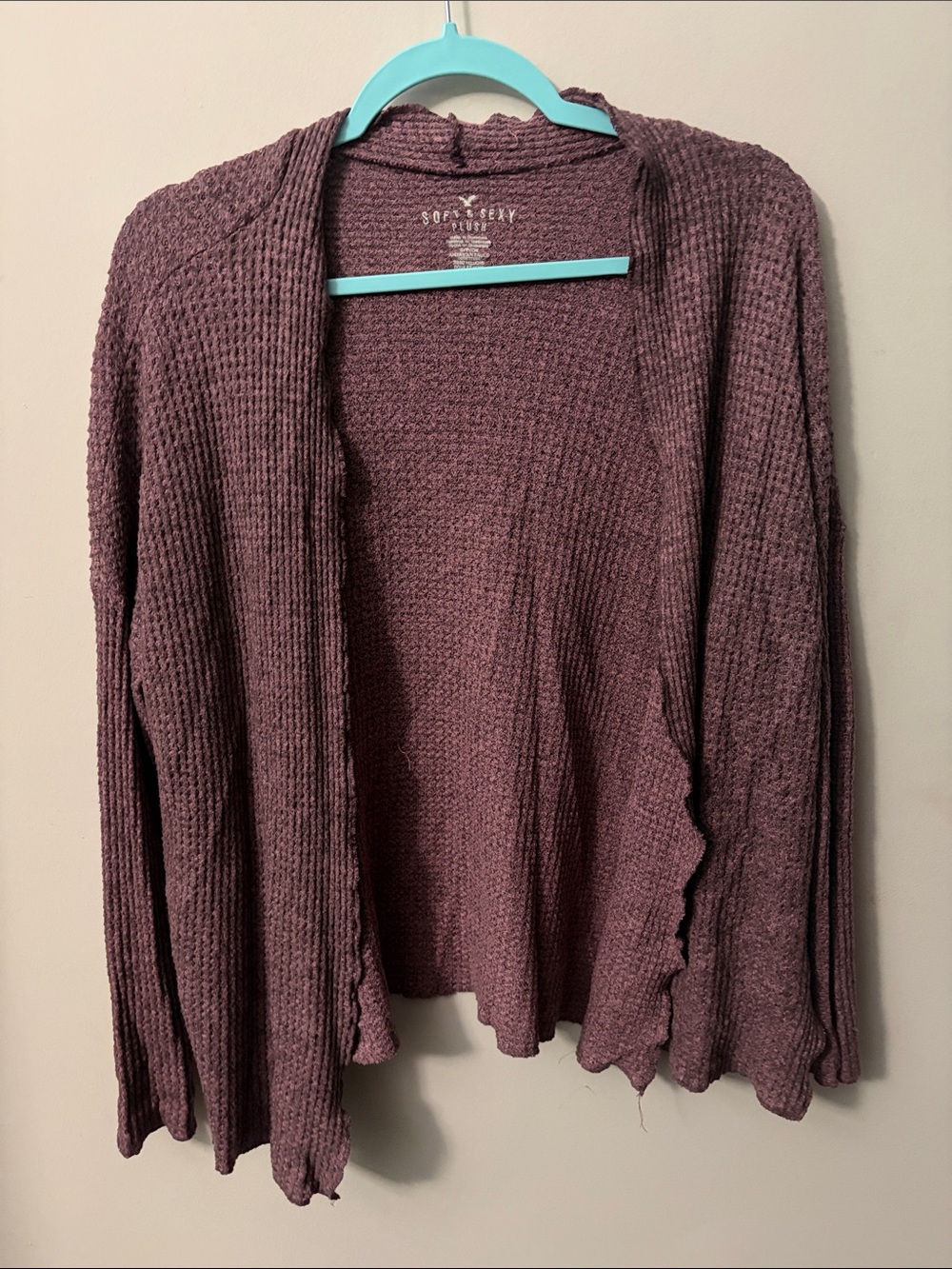 American Eagle Outfitters Open-Front Ribbed Cardigan - Mauve Plum
